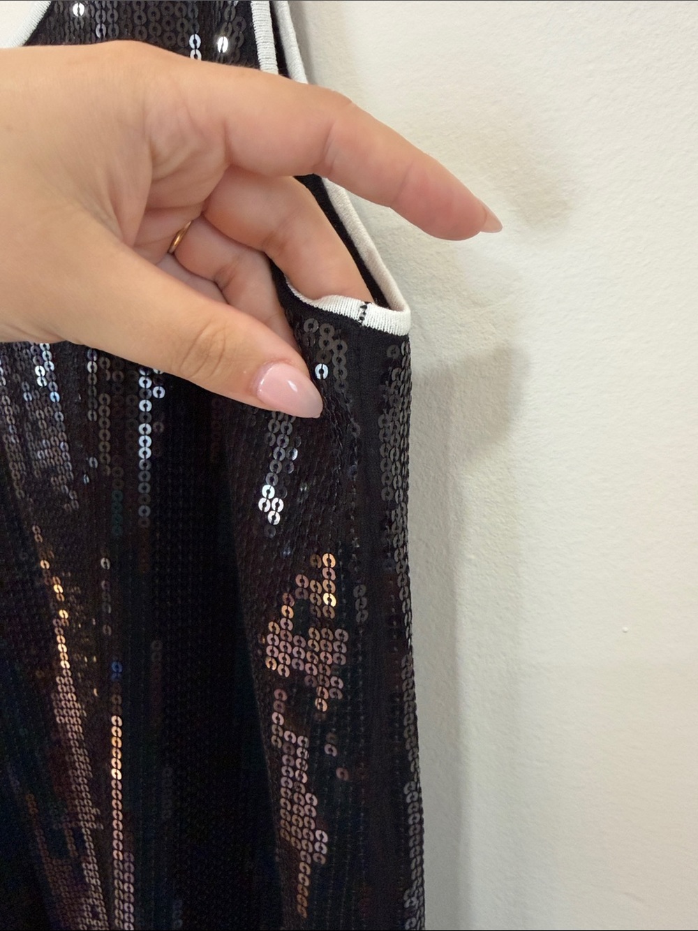 Zara Black Sequin Tank Mini Dress with White Trim - Picture 11 of 11
